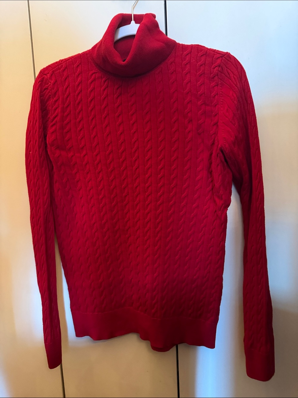 Red Cotton Cable-Knit Turtleneck Sweater
